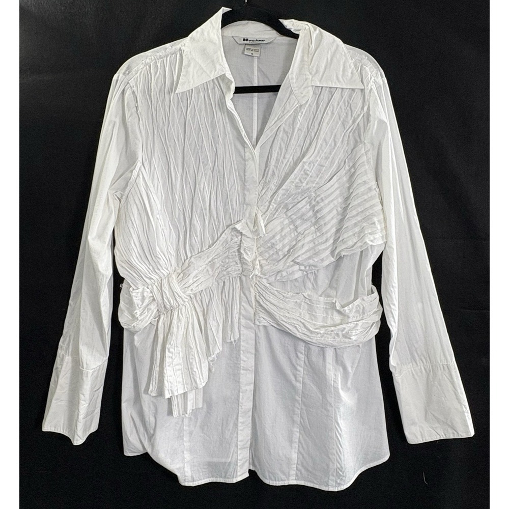 NYGARD Collection Women Pintuck Ruffle Long Sleeve Blouse Sz 16 White 38-7